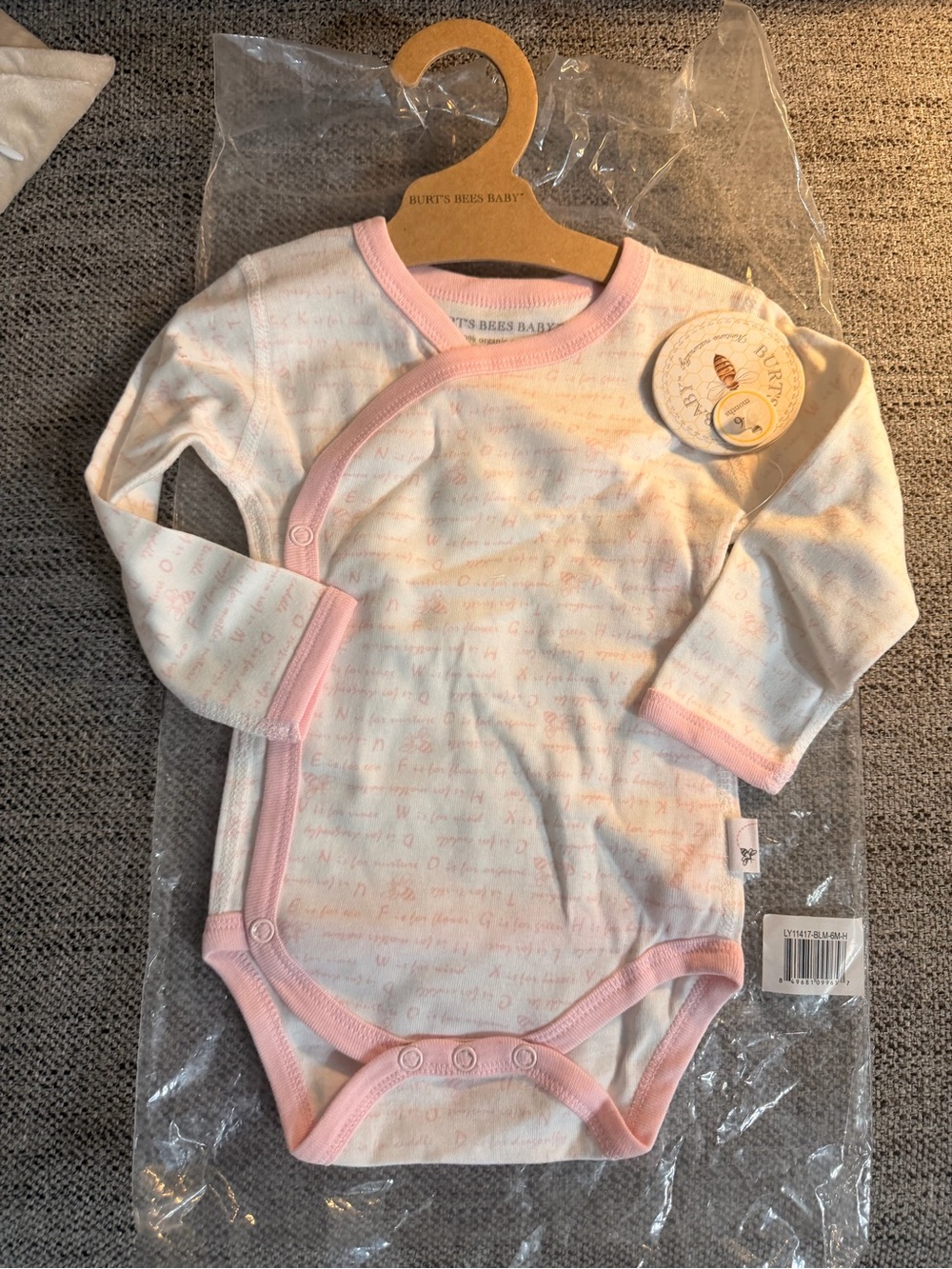 Burt's Bees Baby Cream & Pink Kimono One-Piece Bodysuit